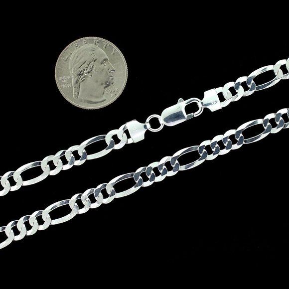 Real 925 SOLID Sterling Silver 7mm Figaro Link Chain Necklace 24" inch - Picture 3 of 6